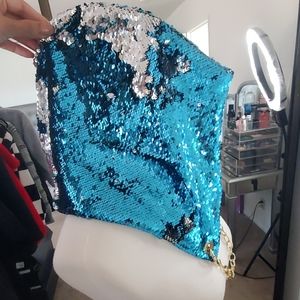 Reversible sequin hood. Handmade by me